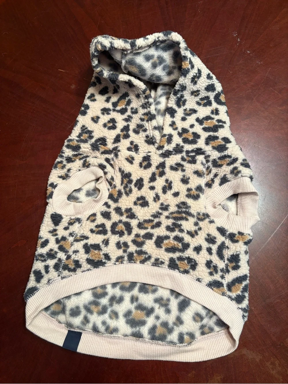 American Eagle Outfitters Cream Leopard Print Sherpa Dog Hoodie
